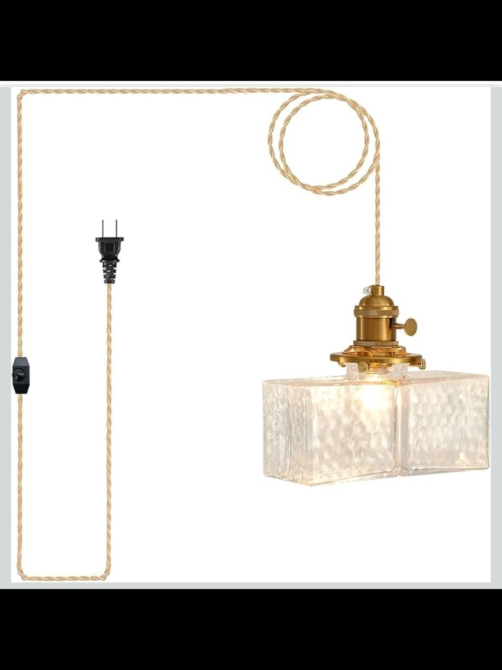 Plug in Pendant Light, Clear Cube Glass Shade Hanging Lamp, 14Ft Industrial